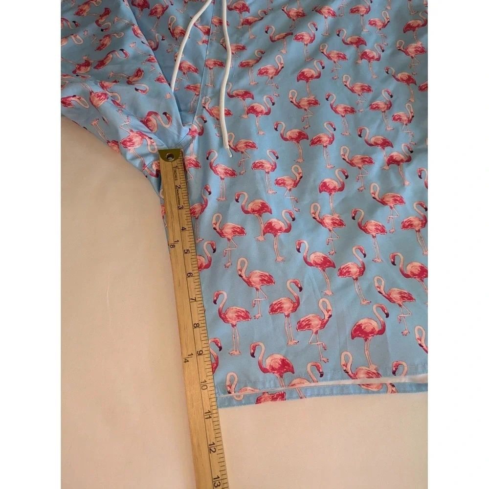 St Johns Bay Swim Shorts Tie Waist Size 3XLT Brief Lined Blue Pink Flamingos‎